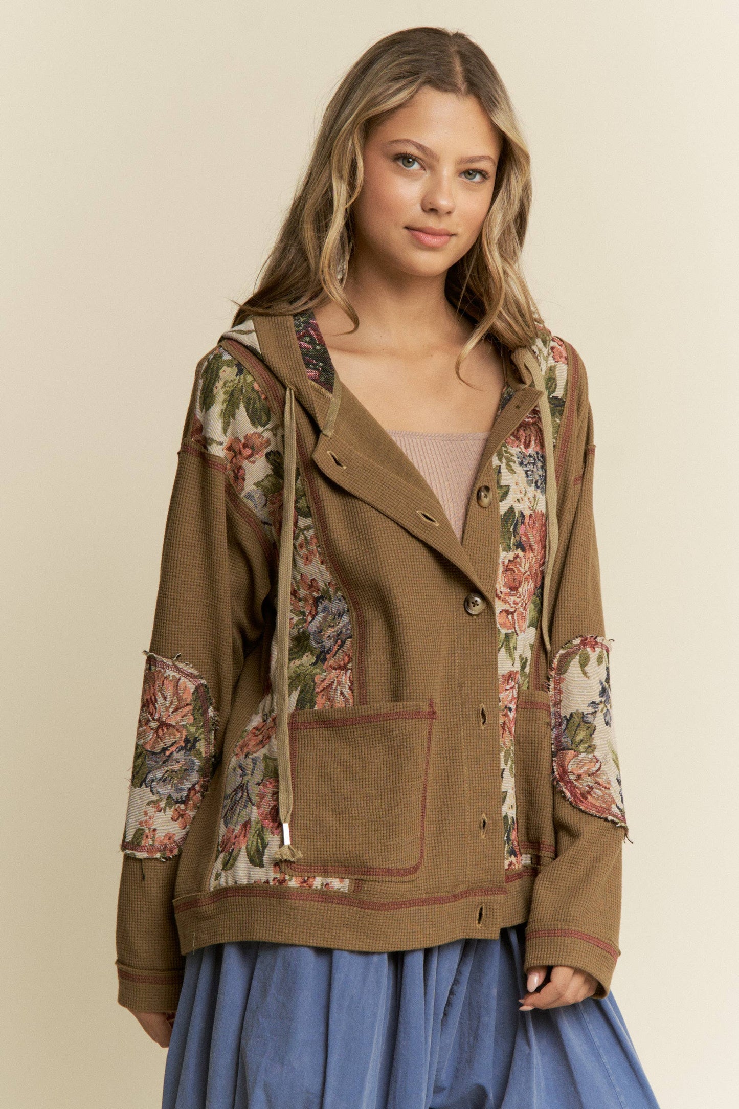 Vintage floral Knit Hooded Jacket