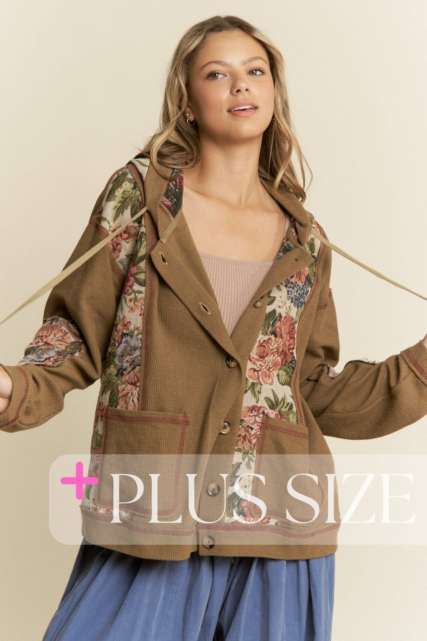 Vintage floral Knit Hooded Jacket