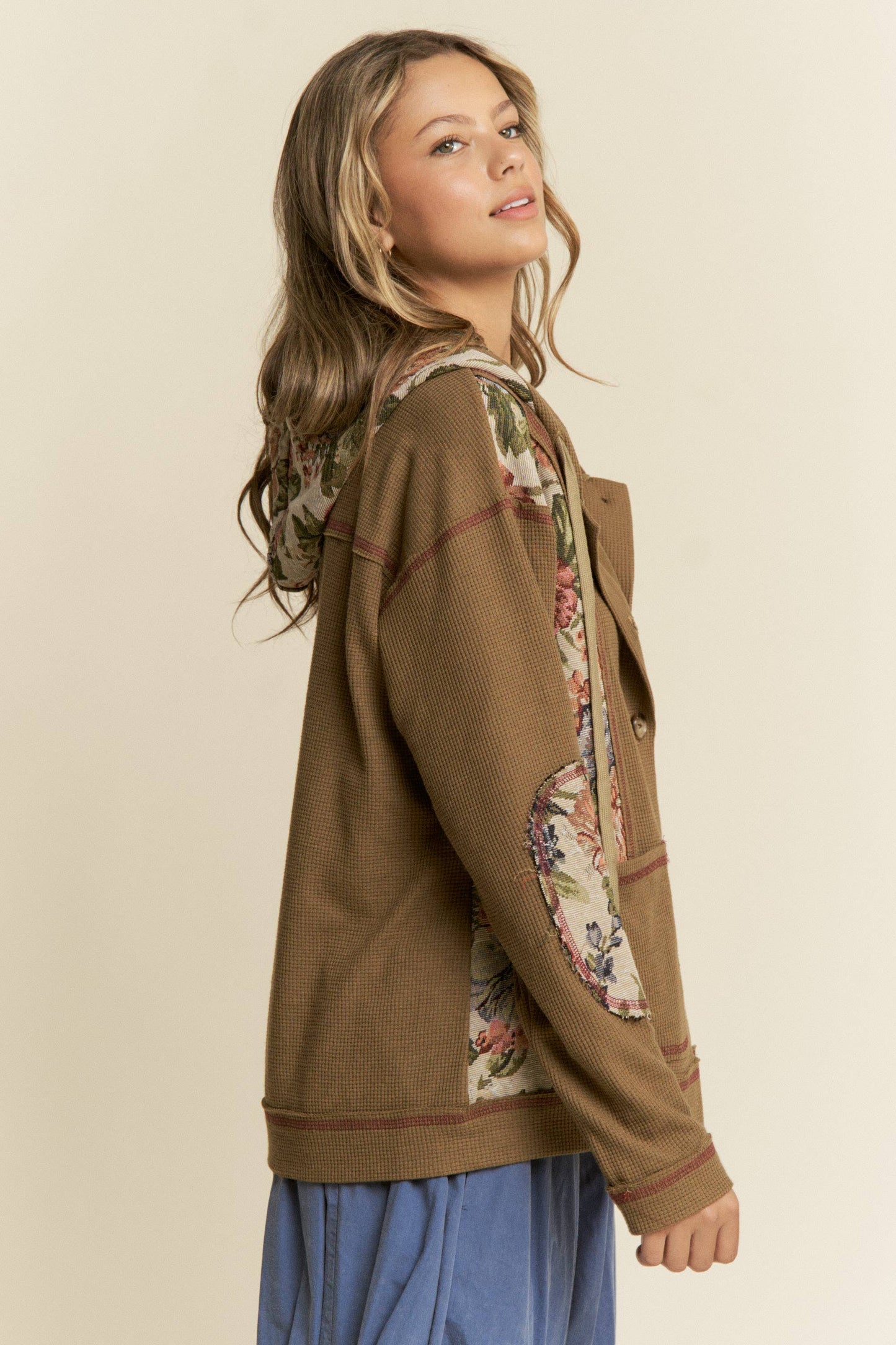 Vintage floral Knit Hooded Jacket