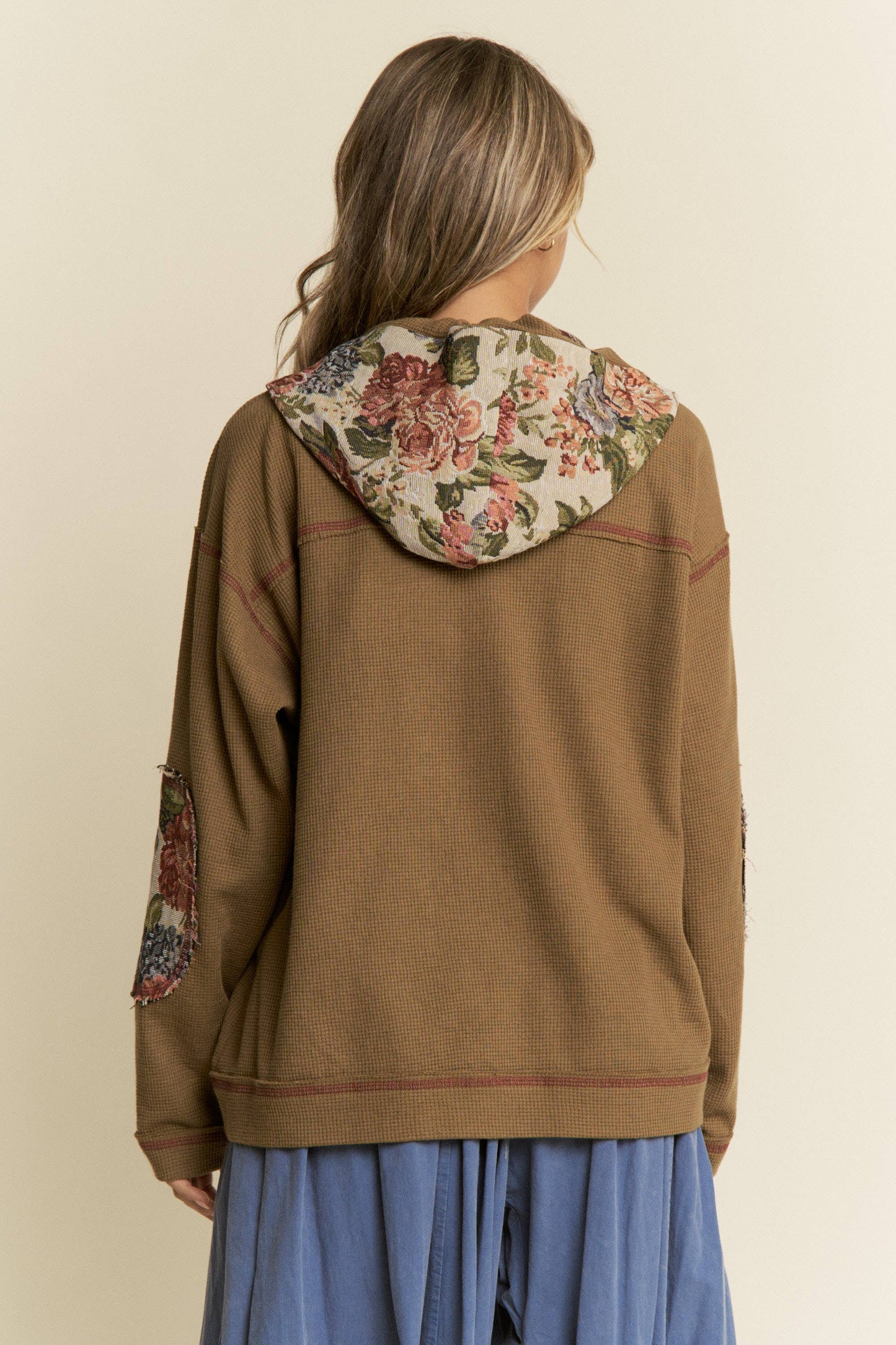 Vintage floral Knit Hooded Jacket