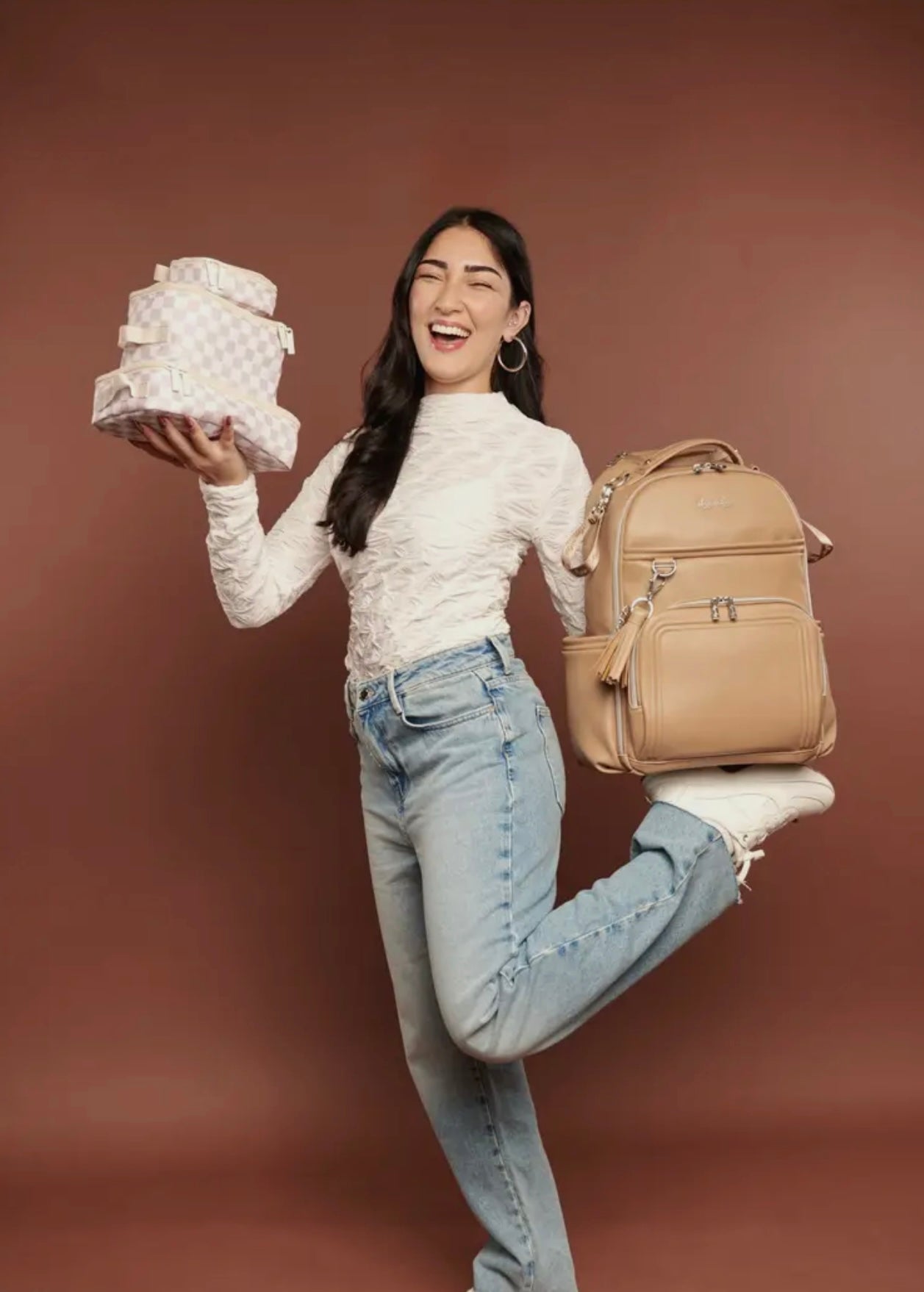 Taupe Checkerboard Packing Cubes