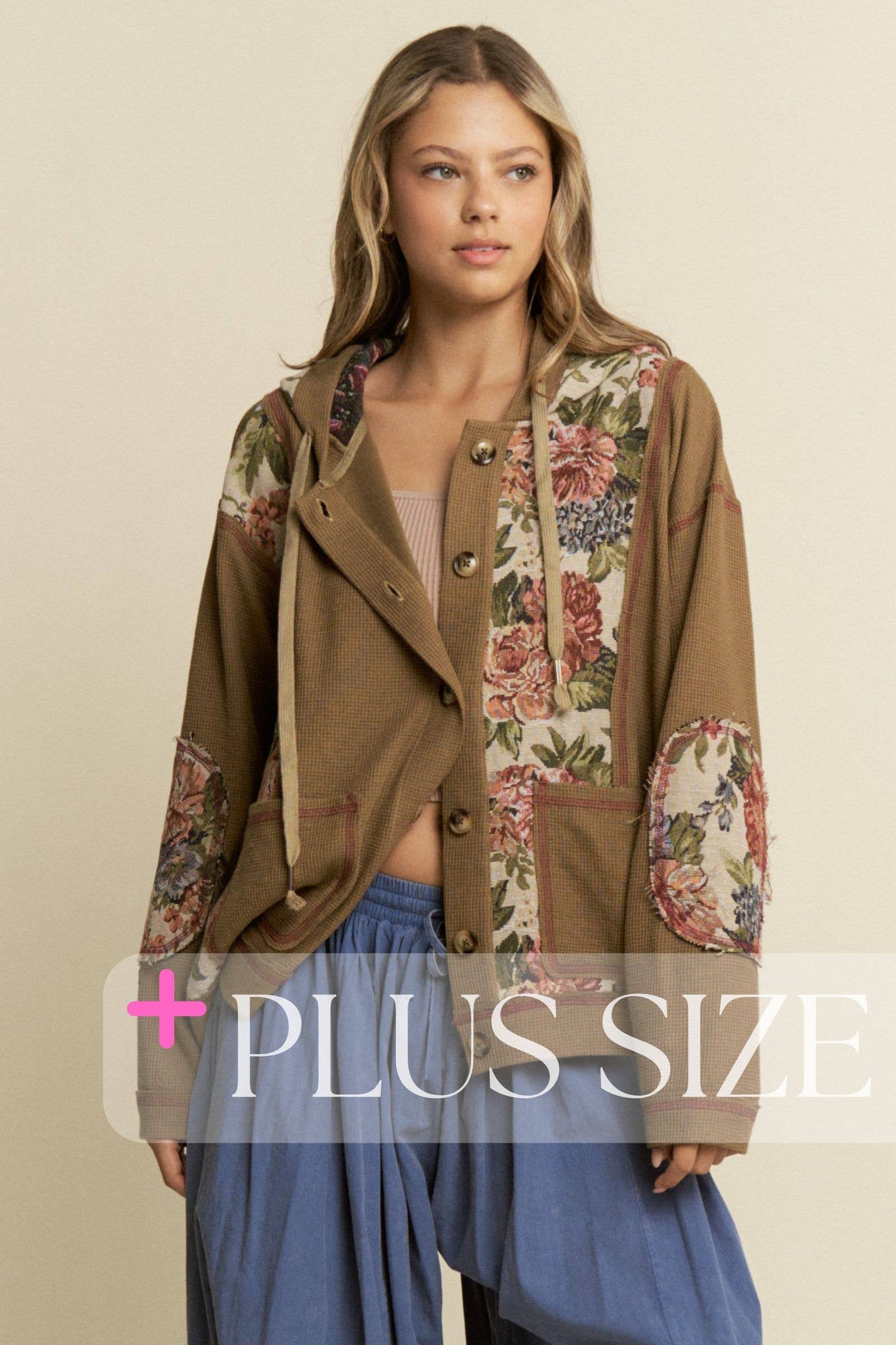 Vintage floral Knit Hooded Jacket