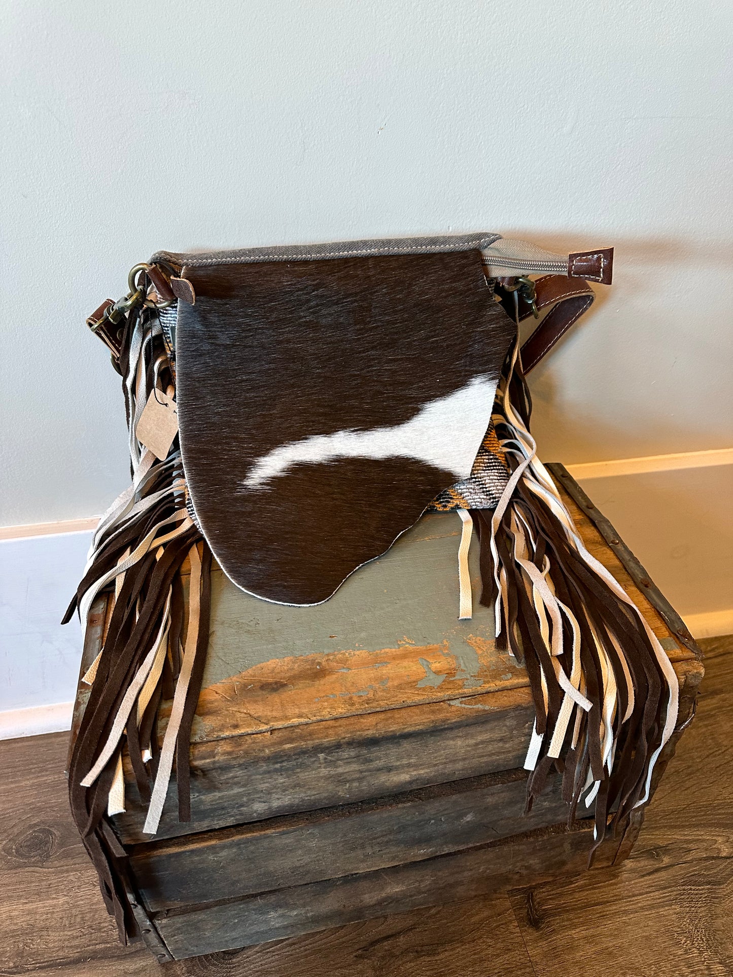 Aztec and cowhide purse