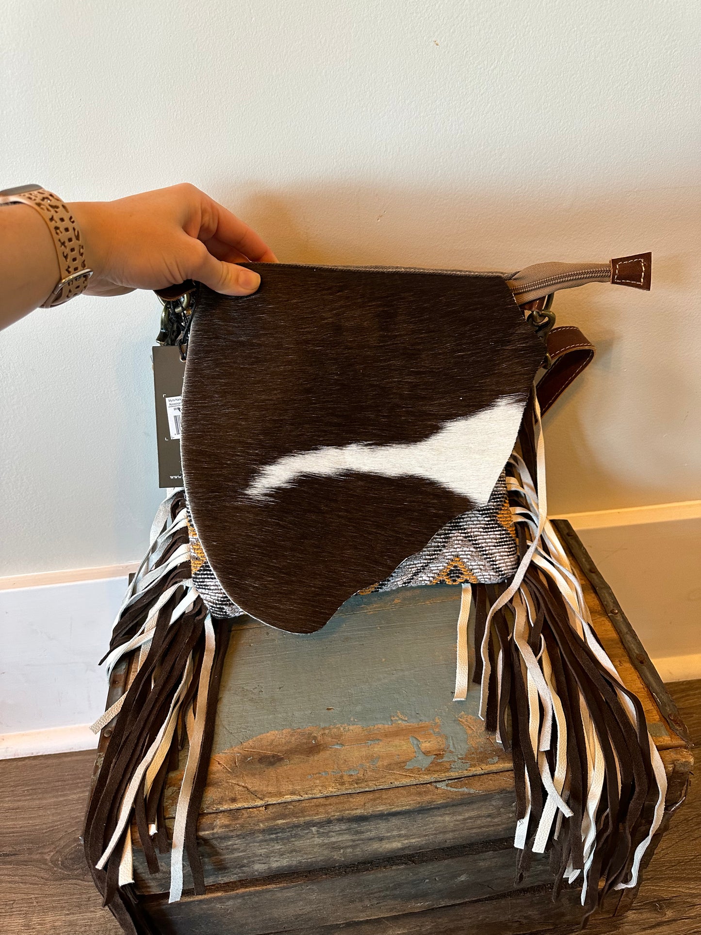 Aztec and cowhide purse