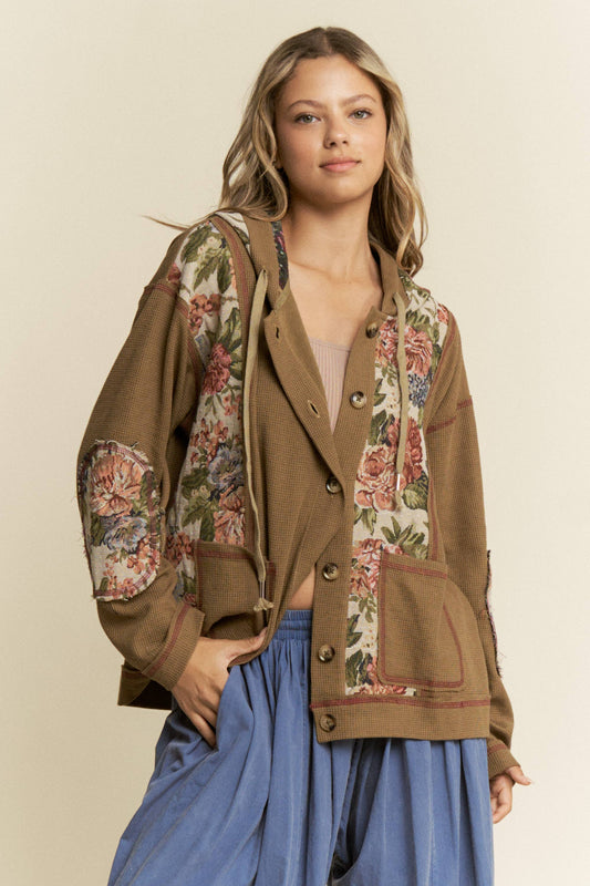 Vintage floral Knit Hooded Jacket
