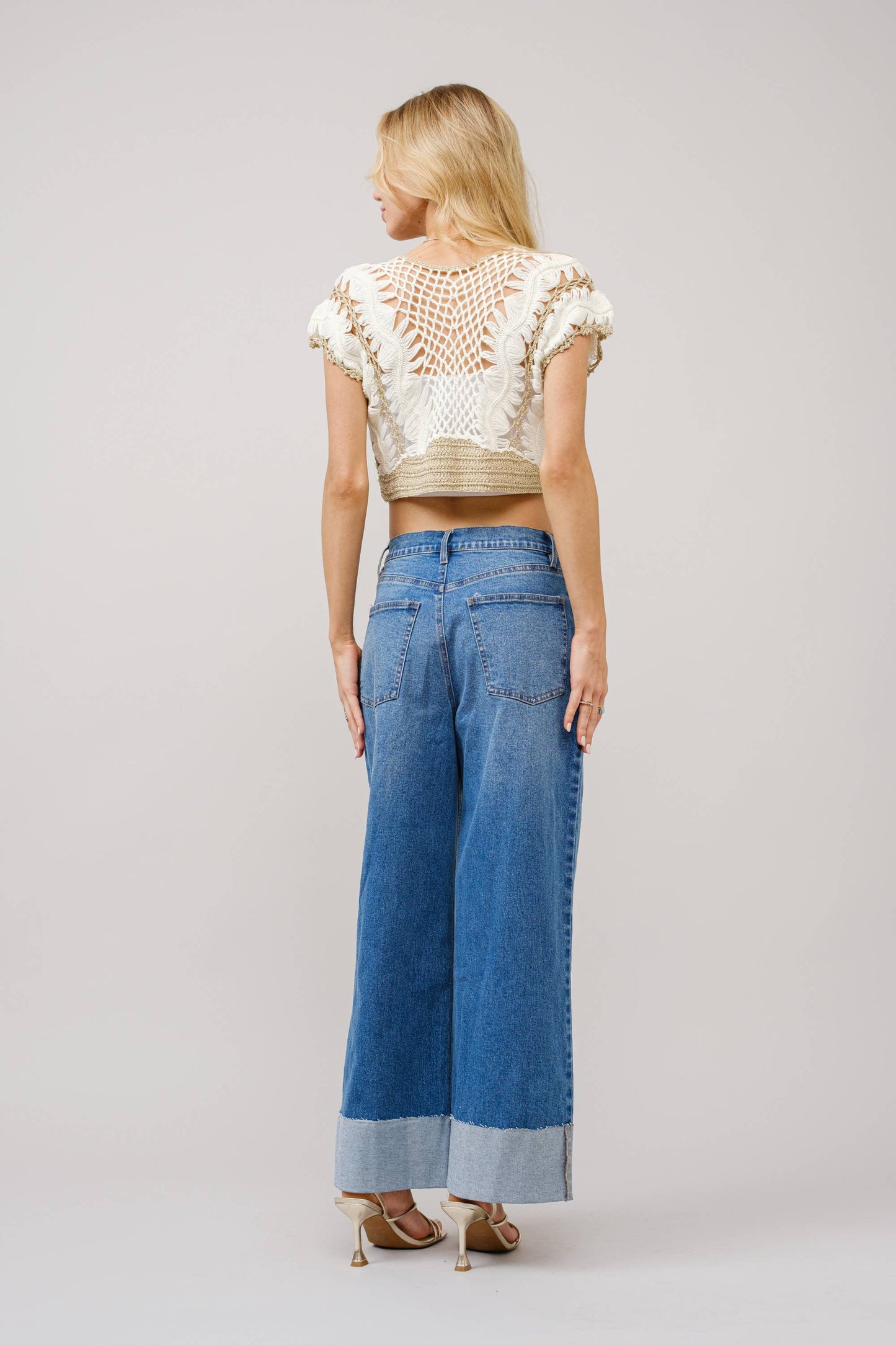 Wide Cuff Mid Rise Stretch Denim Jeans