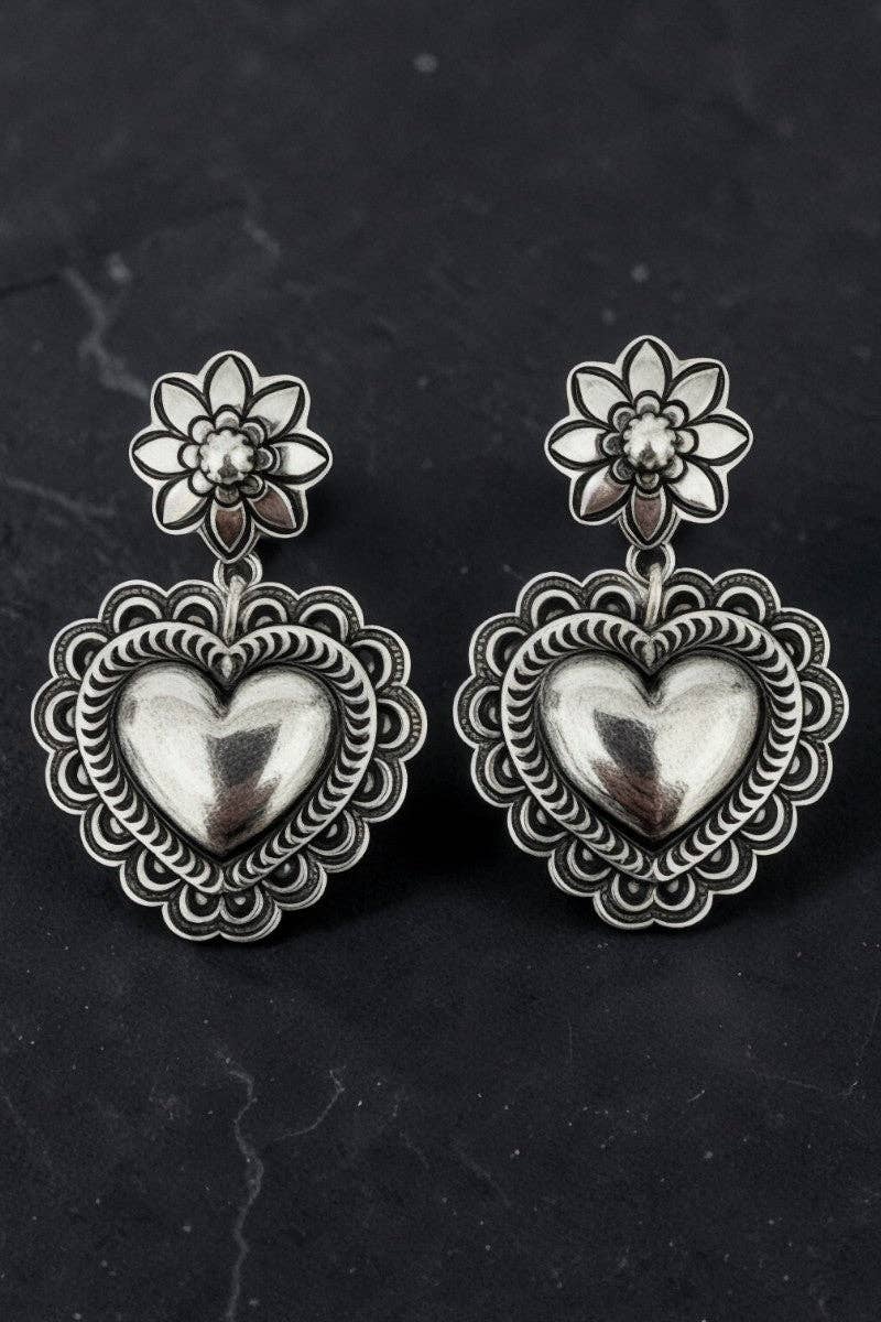 Cheyenne Heart Silvertone Earrings