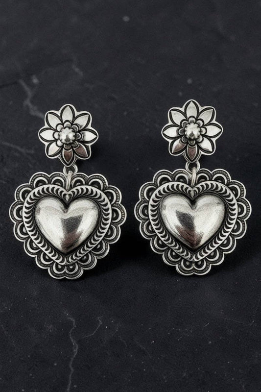 Cheyenne Heart Silvertone Earrings