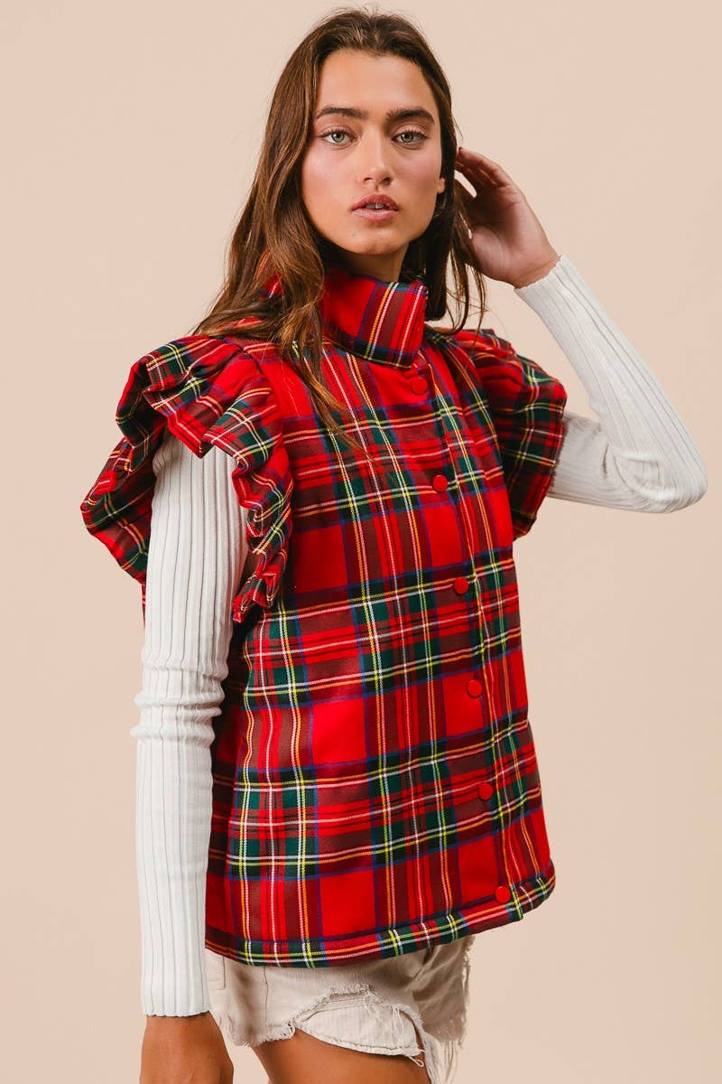 Plaid Ruffled Puffer Vest