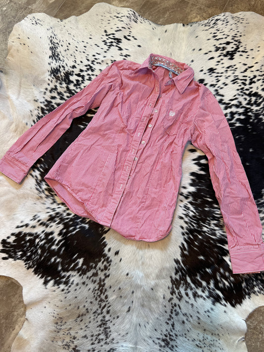 Cinch Pink pin stripe button down shirt small