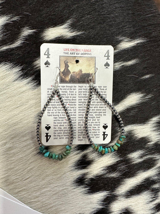 3mm Navajo teardrop with real turquoise nuggets