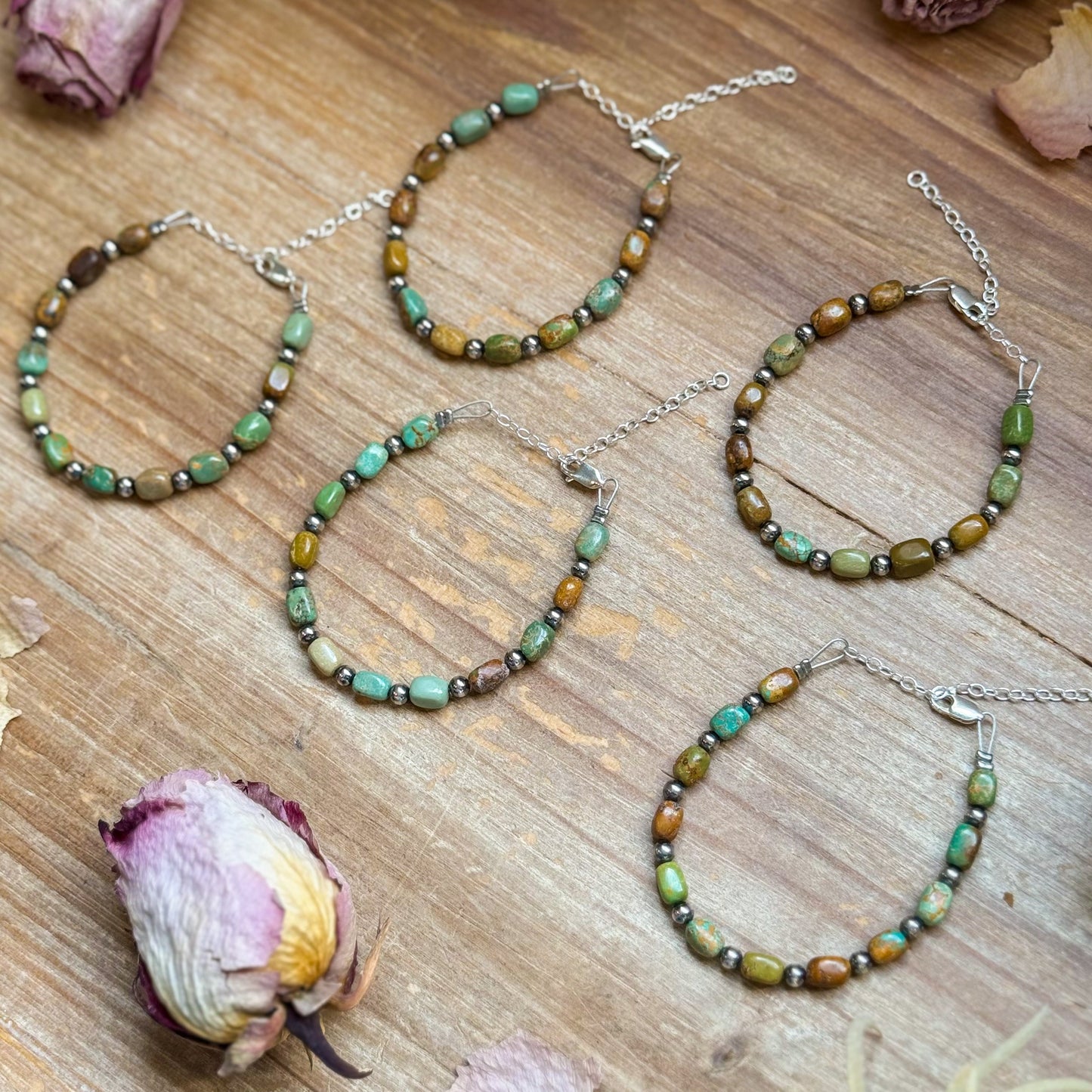 Real Turquoise  Bracelet with Sterling Silver Pearls