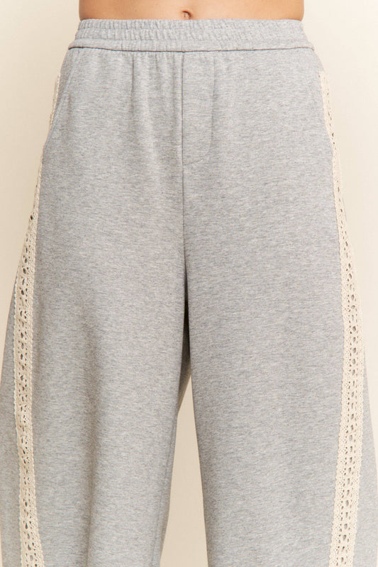 Crochet Trim Loose Fit Barrel Sweatpants
