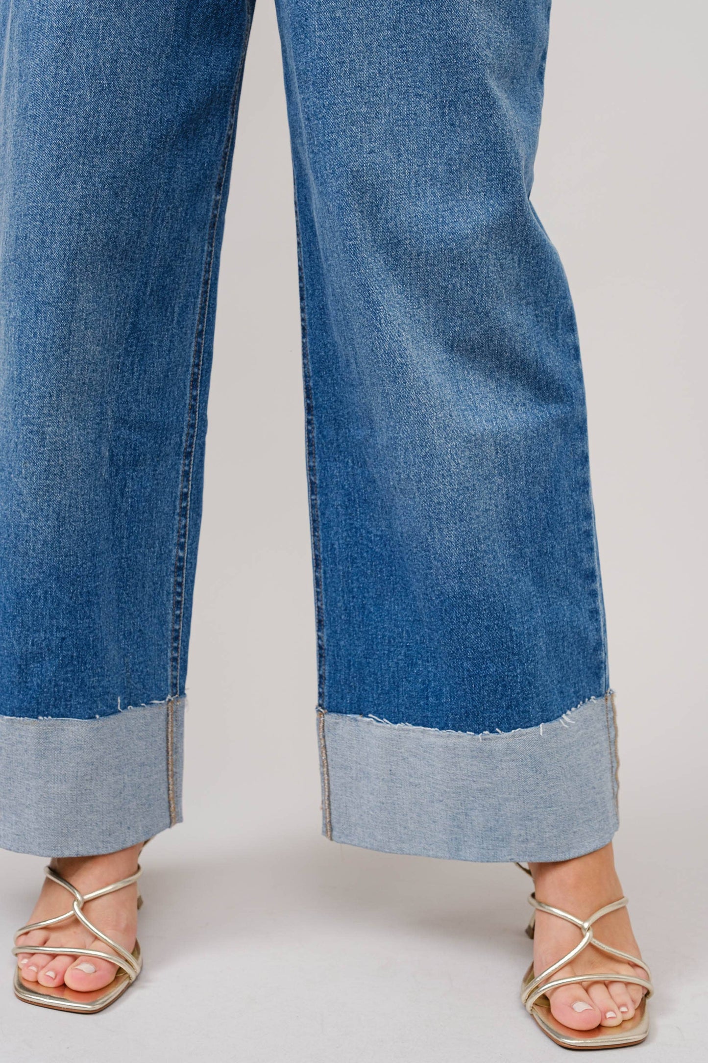 Wide Cuff Mid Rise Stretch Denim Jeans