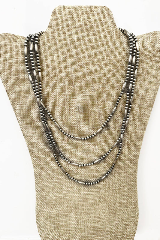 Cinder Bluff Silver Pearl Long Necklace