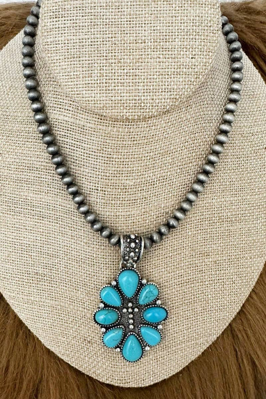 Turquoise San Angelo Sunday Silver Pearl Necklace